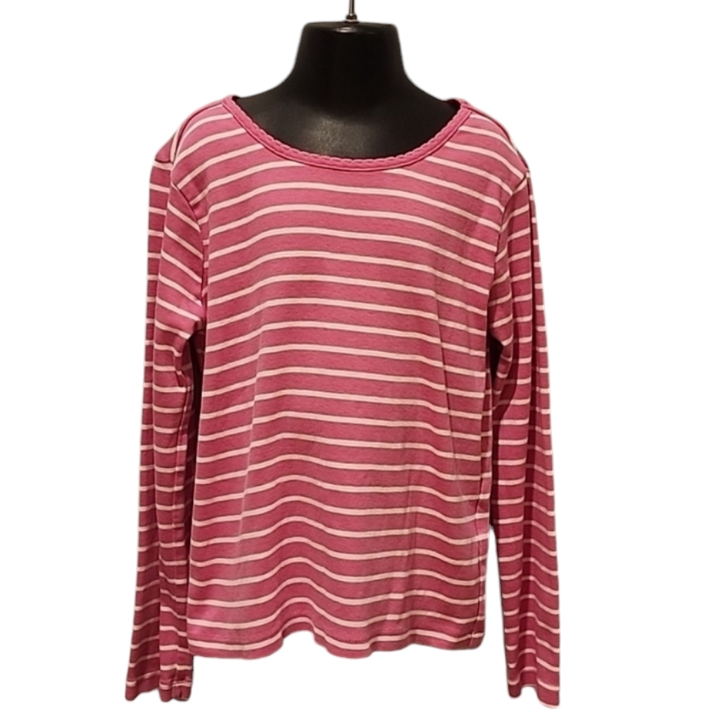 Hanna Andersson Pink and White Striped Pima Cotton Long Sleeve T Shirt 130